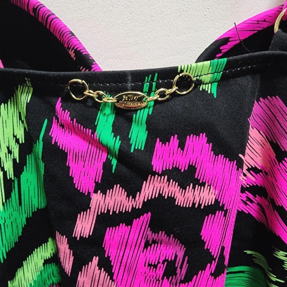 Betsey Johnson Swimsuit Balconette Style Roses Black Pink 1-Pc Size Medium NWT